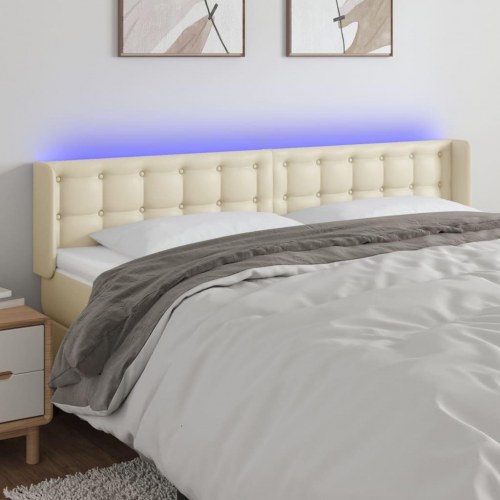 Sengegavl med LED-lys 163 x 16 x 78/88 cm - cremefarvet