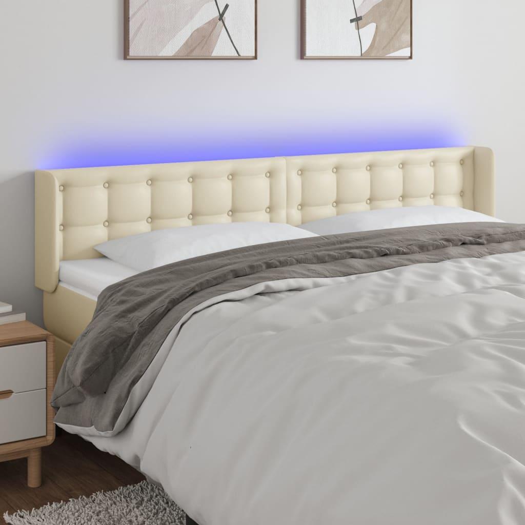 Sengegavl med LED-lys 163x16x78/88 cm kunstlæder cremefarvet