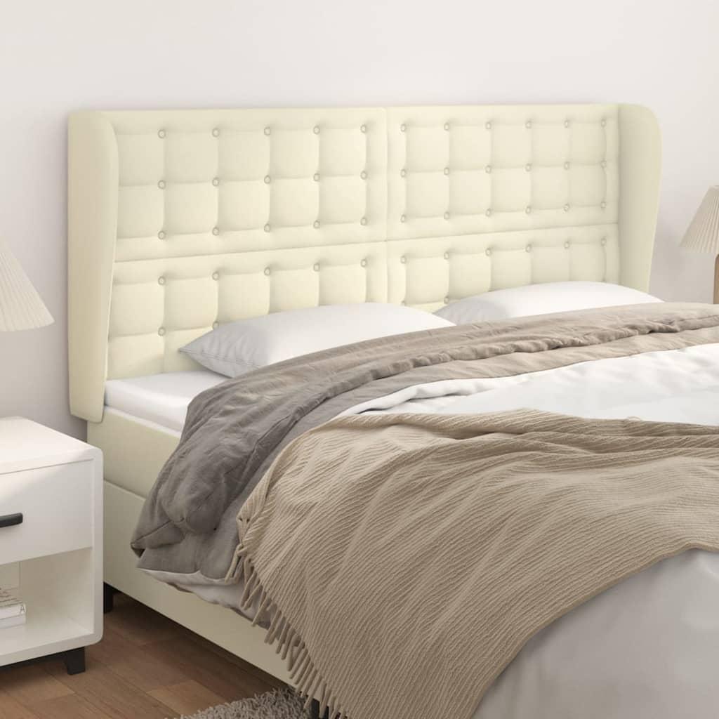 vidaXL sengegavl med kanter 163x23x118/128 cm kunstlæder cremefarvet
