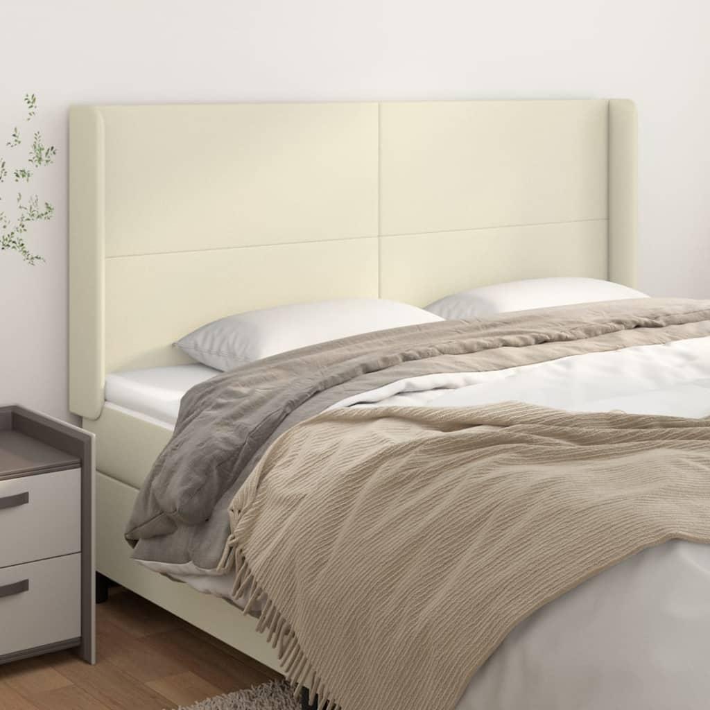 vidaXL sengegavl med kanter 183x16x118/128 cm kunstlæder cremefarvet