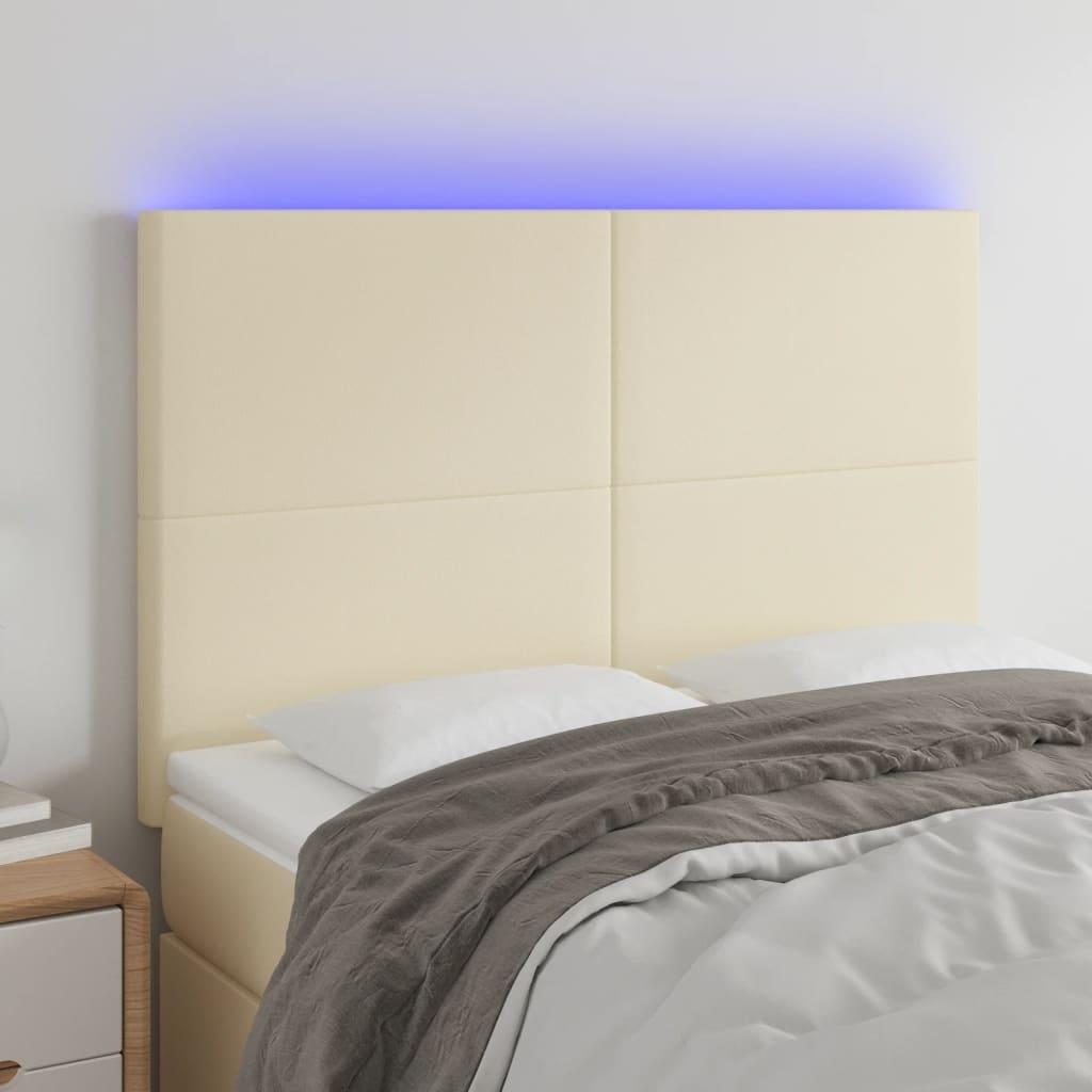 Sengegavl med LED-lys 144x5x118/128 cm kunstlæder cremefarvet