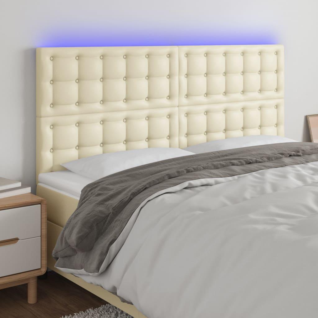 Sengegavl med LED-lys 160x5x118/128 cm kunstlæder cremefarvet