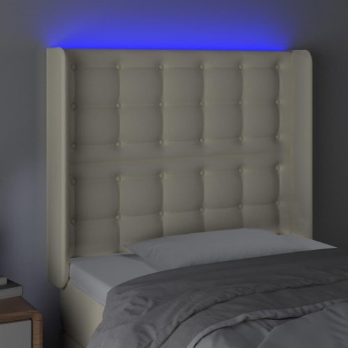 Sengegavl med LED-lys 83 x 16 x 118/128 cm - cremefarvet