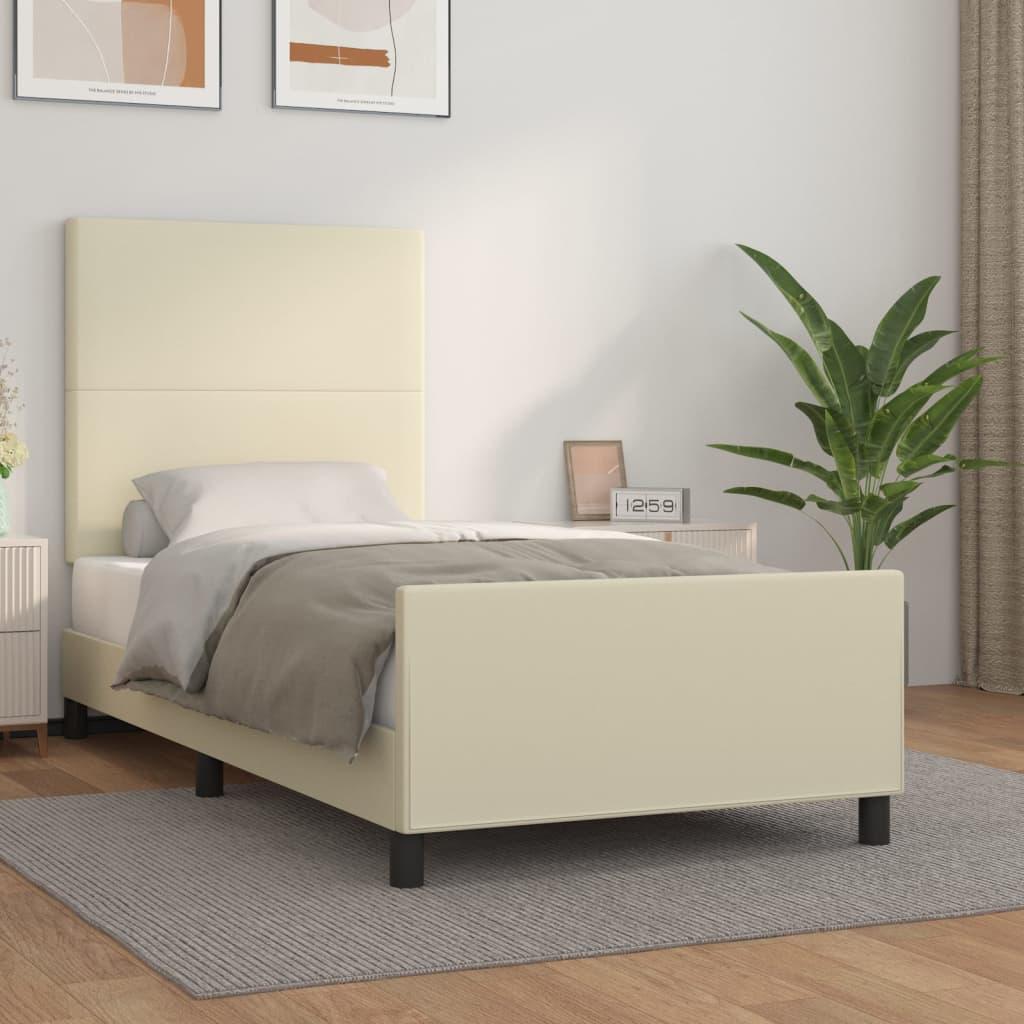 Sengeramme med sengegavl 90x190 cm kunstlæder cremefarvet