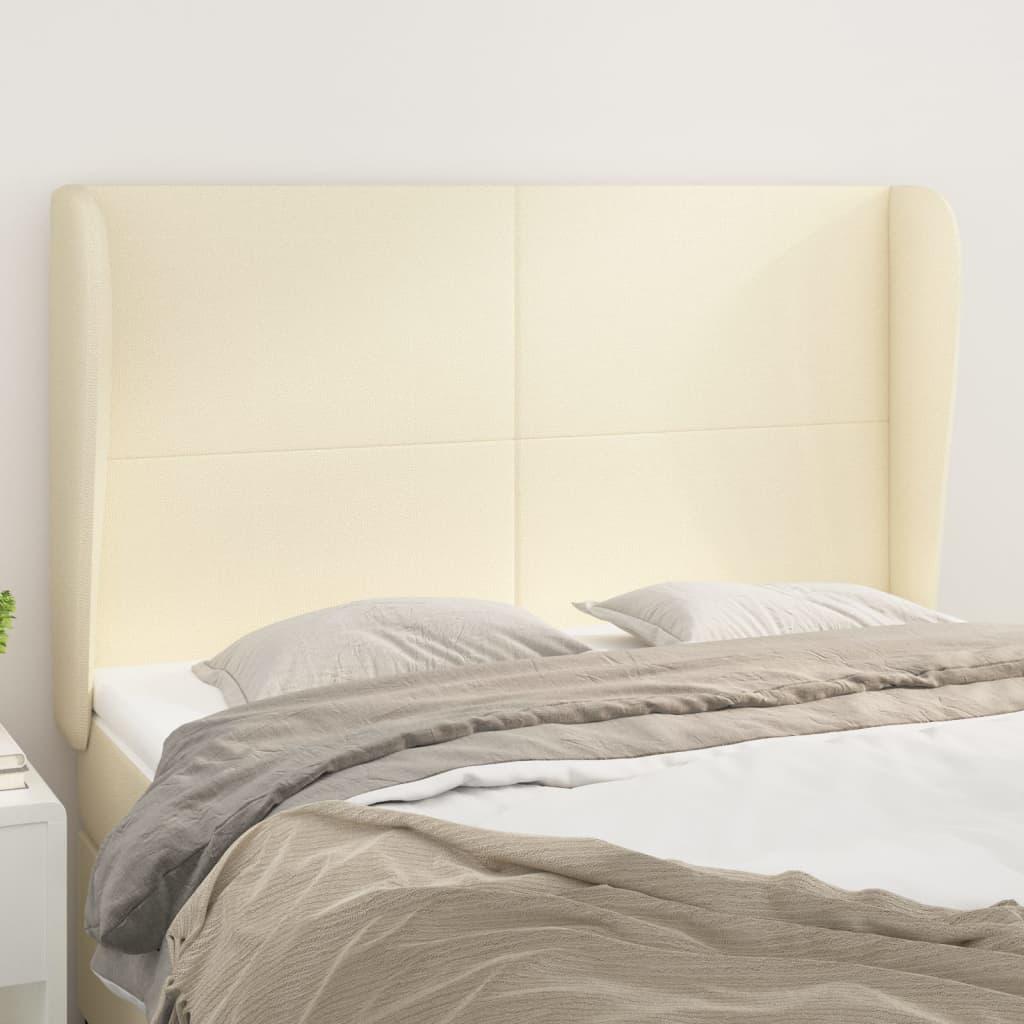 vidaXL sengegavl med kanter 147x23x118/128 cm kunstlæder cremefarvet