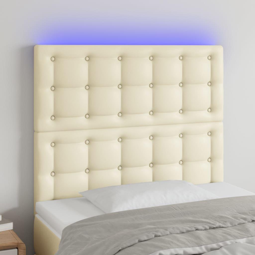 Sengegavl med LED-lys 80x5x118/128 cm kunstlæder cremefarvet
