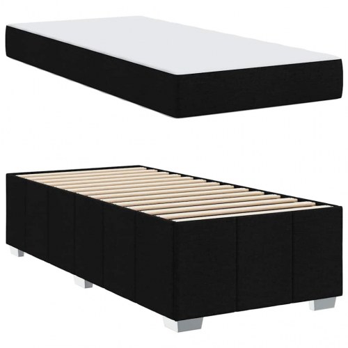 Sengestel med madras - sort stof 90 × 190 cm