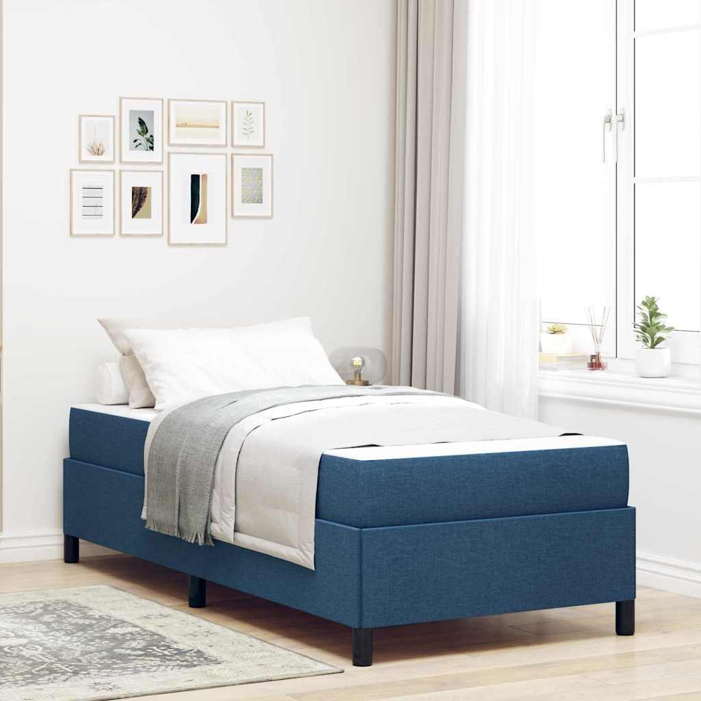 Box Spring Seng Blå Og Sort 90 X 200 Cm Stof Og Konstrueret Træ