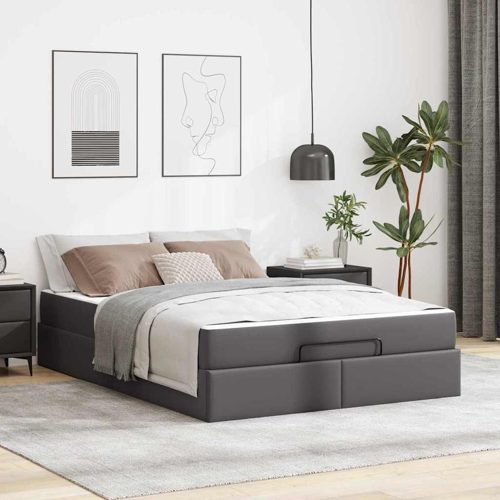 Sengeramme med madras med madras 2 stk Grå PVC