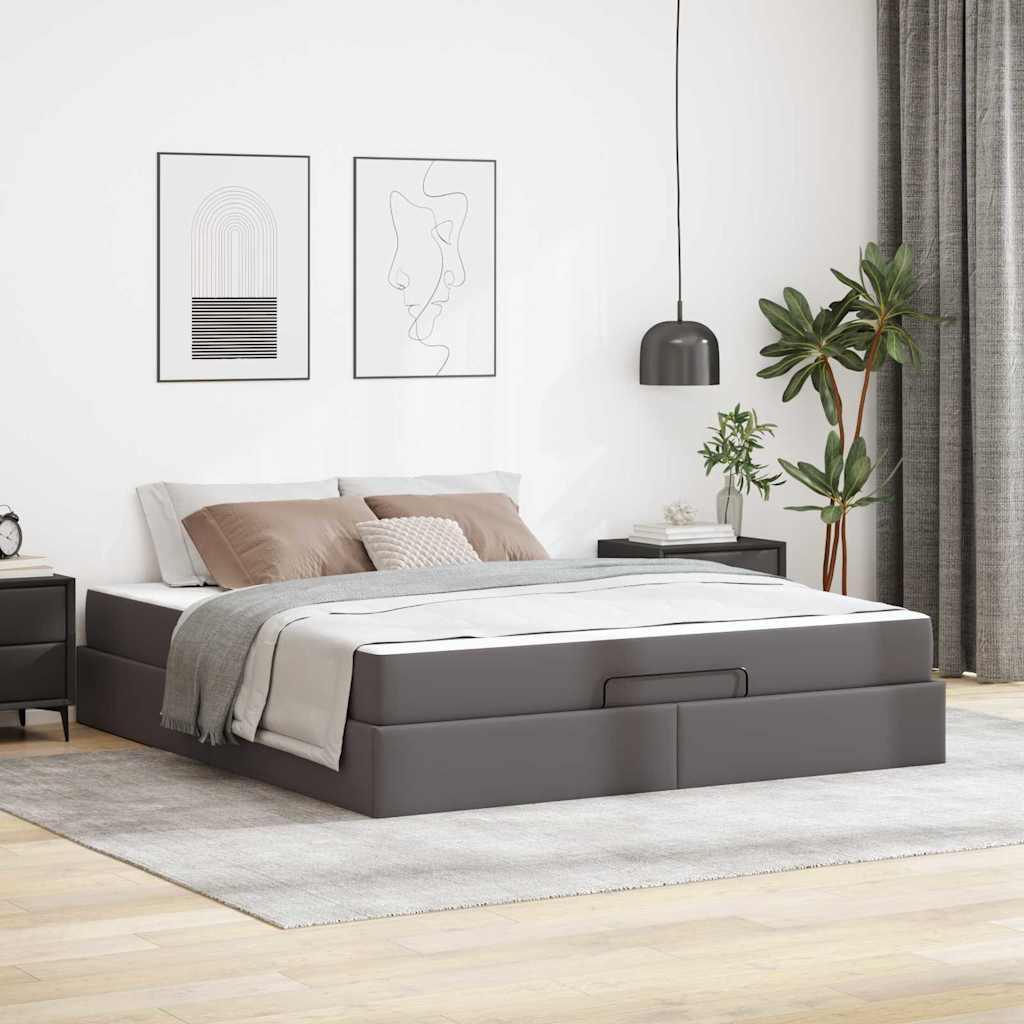 Sengeramme med madras med madras 2 stk Grå PVC