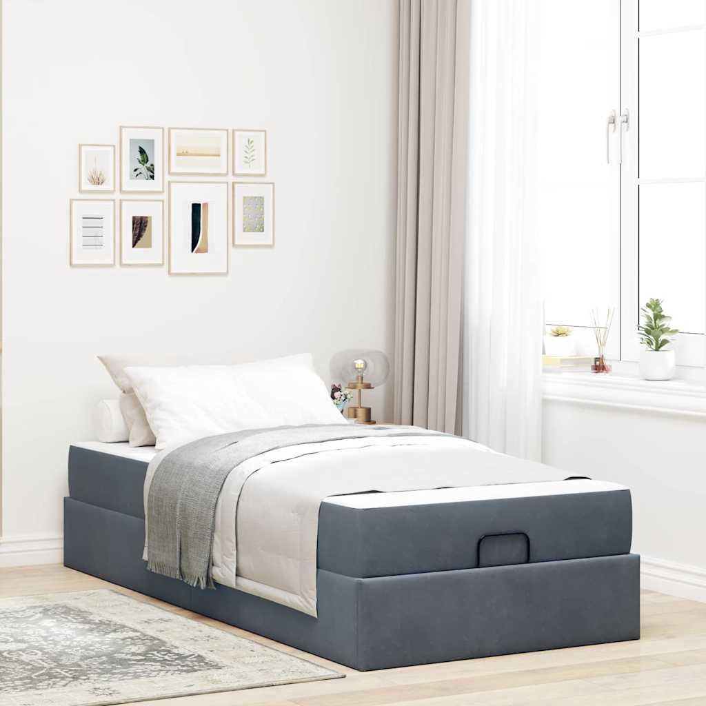 Sengestel Med Madras Med Opbevaring Mørkegrå 100 X 200 Cm Fløjl