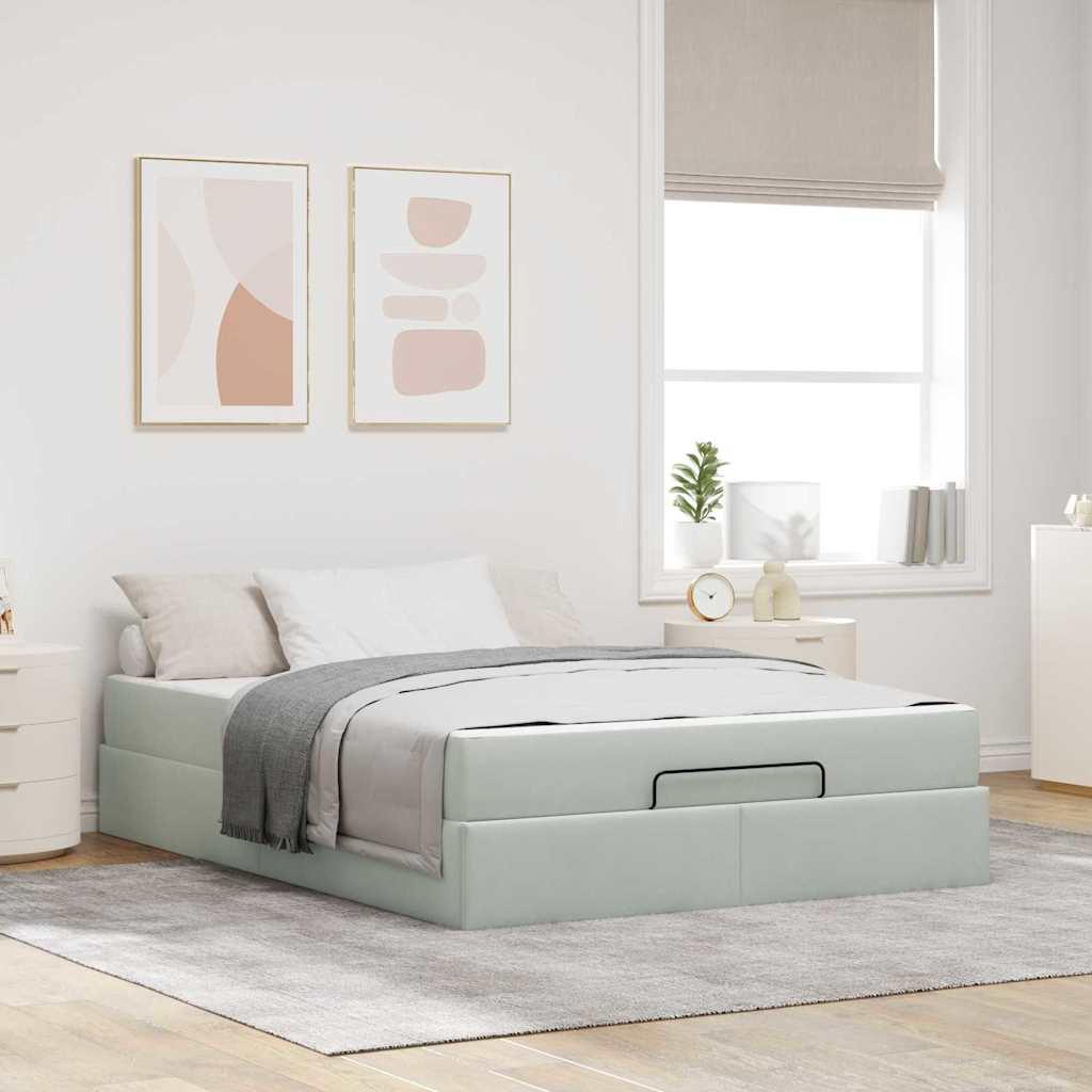 Sengestel Med Madras Med Opbevaring Lysegrå 140 X 200 Cm Fløjl