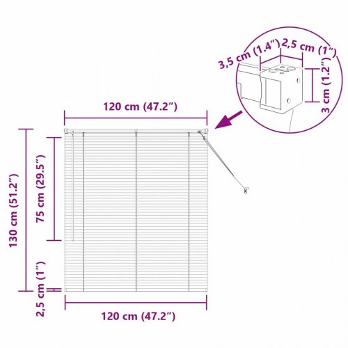 Persienne hvid 130 x 120 cm - 25 mm aluminium