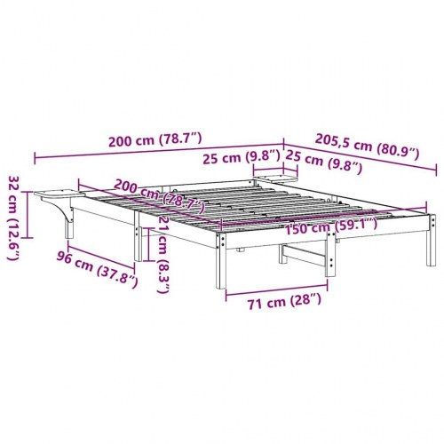 Sengestel 150 x 200 cm i massiv fyrretræ - hvid