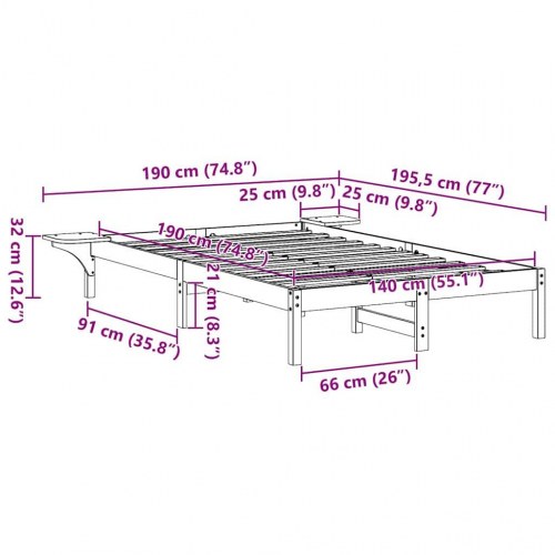 Sengestel voksbrun 140 x 190 cm i massiv fyrretræ