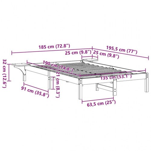Sengestel 135 x 190 cm i massiv fyrretræ - hvid