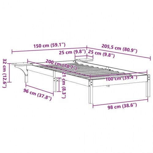 Sengestel voks brun 100 x 200 cm i massiv fyrretræ