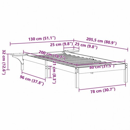 Sengestel voksbrun 80 x 200 cm i massiv fyrretræ