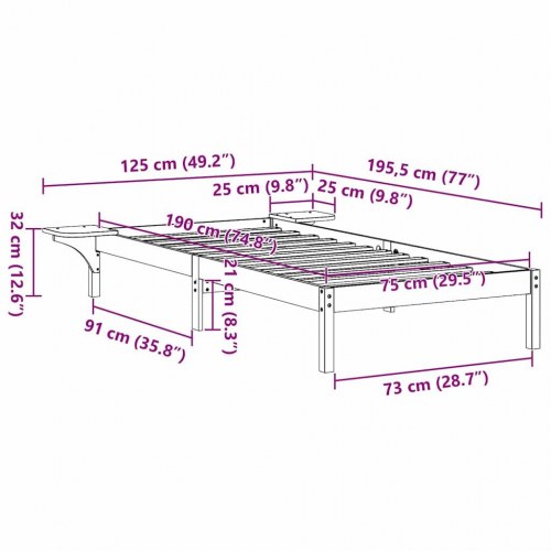 Sengestel hvid 75 x 190 cm i massiv fyrretræ