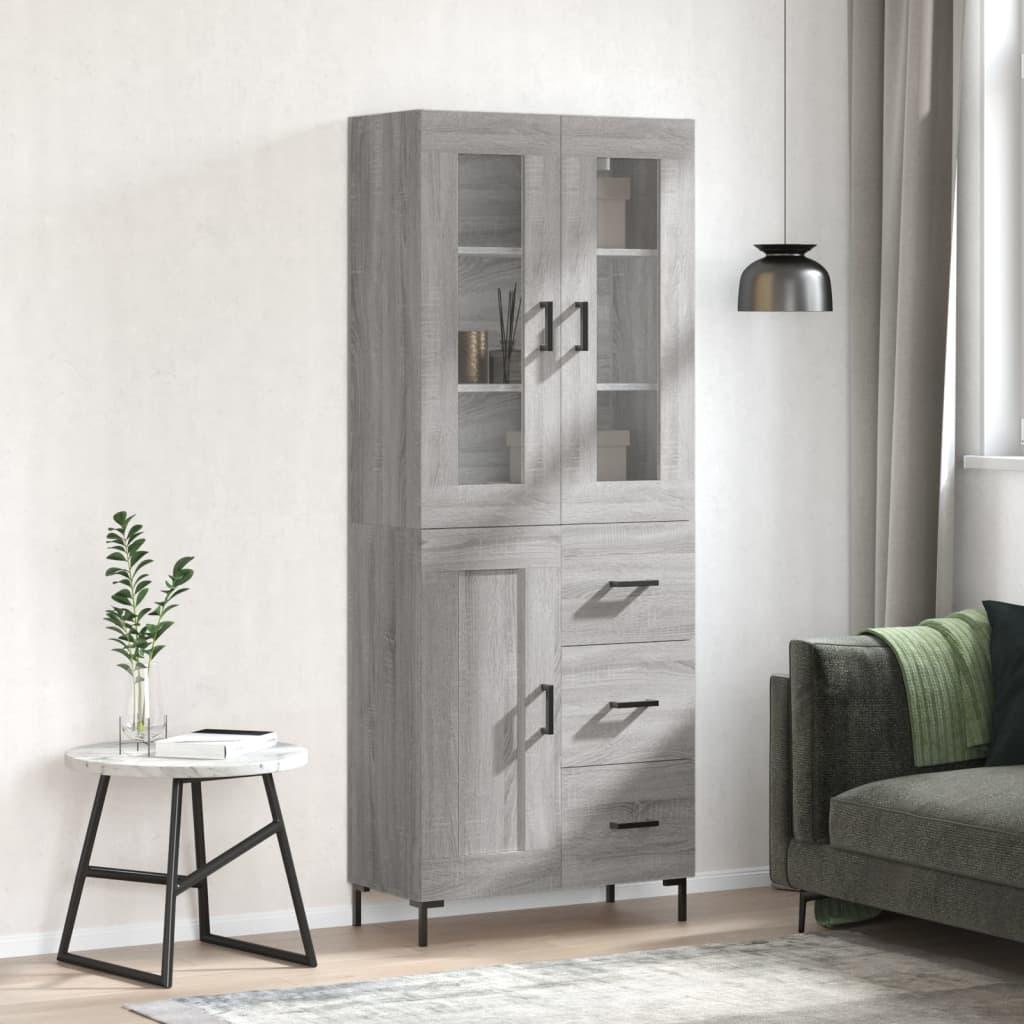 Højskab 69,5X34X180 Cm Konstrueret Træ - Grå sonoma-eg / 1 trælåge 3 skuffer
