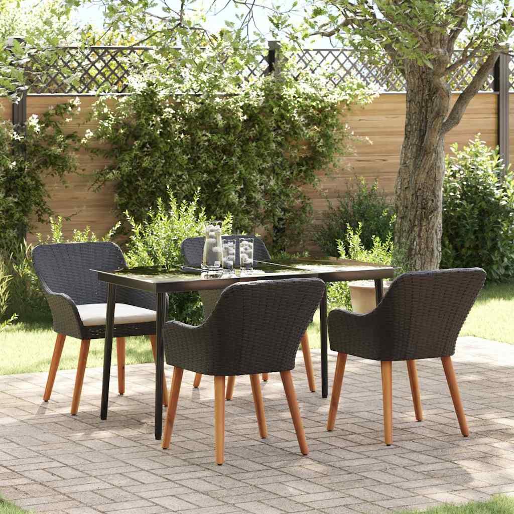 Have Spisebordssæt med pude 5 stk Sort polyrattan