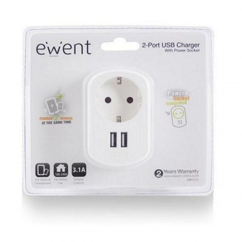 USB oplader med 2 porte Ewent EW1211 - 3,1 A, EU-stik