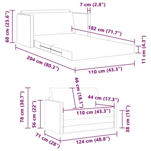Sovesofa Sort 124 x 204 x 61 cm Fløjl