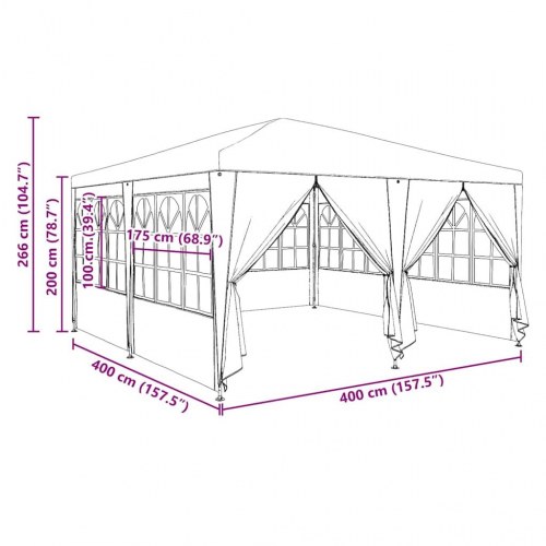Festtelt hvid - 400 × 400 × 266 cm i polyethylen med 8 sidevægge