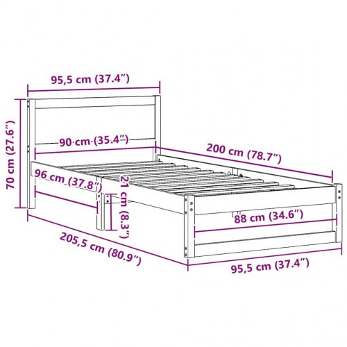 Sengestel med hovedgærde naturfarvet 90 x 200 cm - massiv fyrretræ