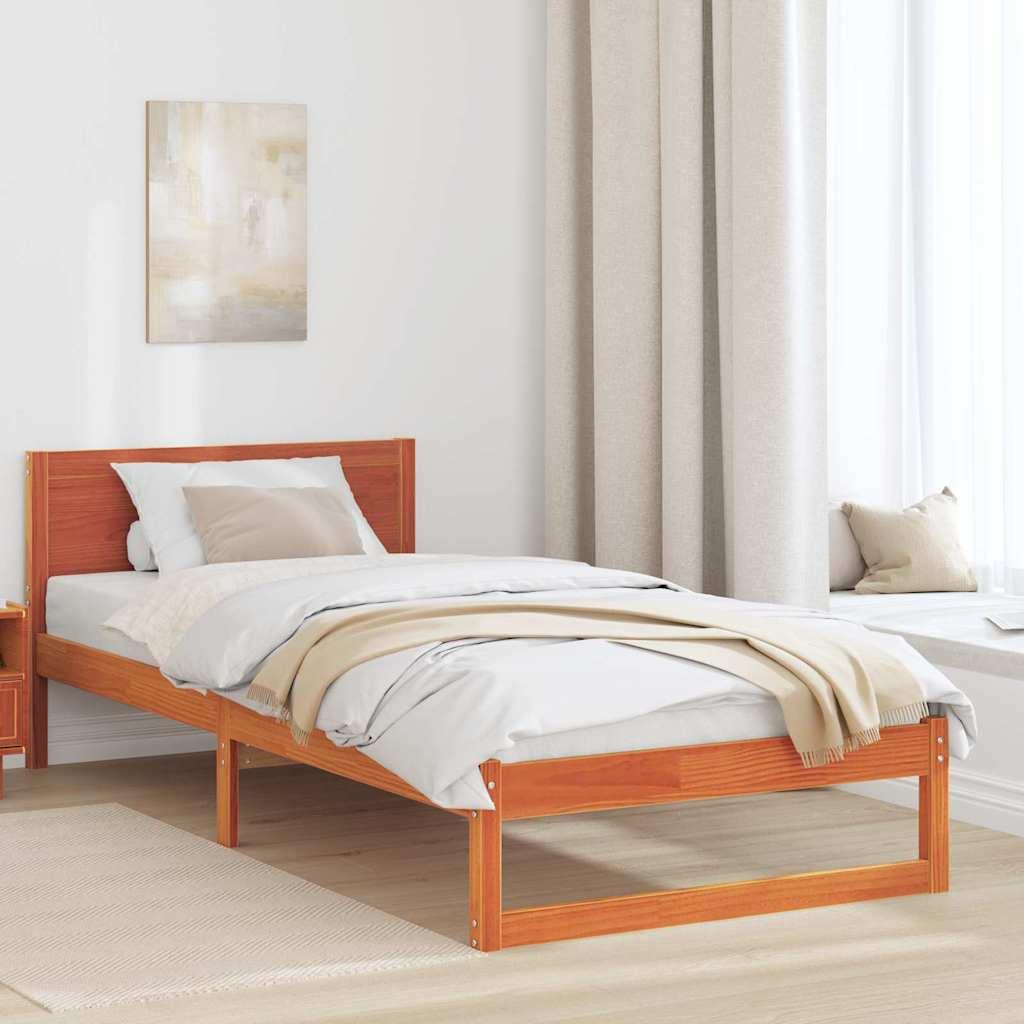 Sengestel med hovedgærde Brun 75 x 190 cm Massivt fyrretræ