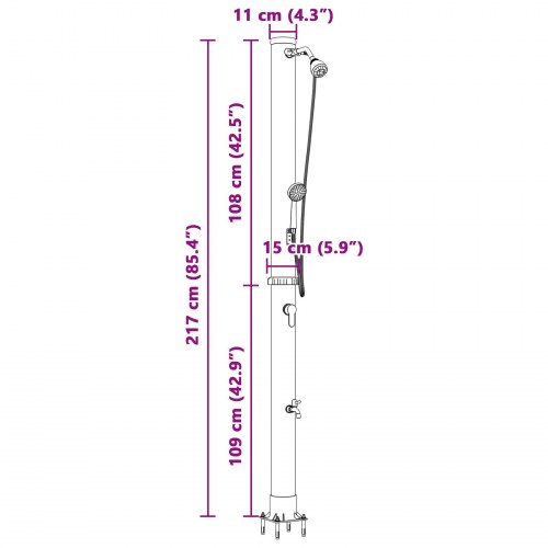 Udendørs solbruser Sort 217 cm PVC og aluminium
