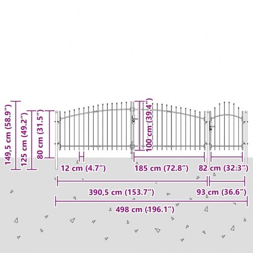 Haveport med lås - Woerden, grå stål 100 × 500 cm