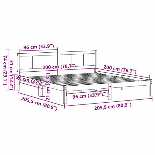 Sengestel med hovedgavl 200 x 200 cm - brun