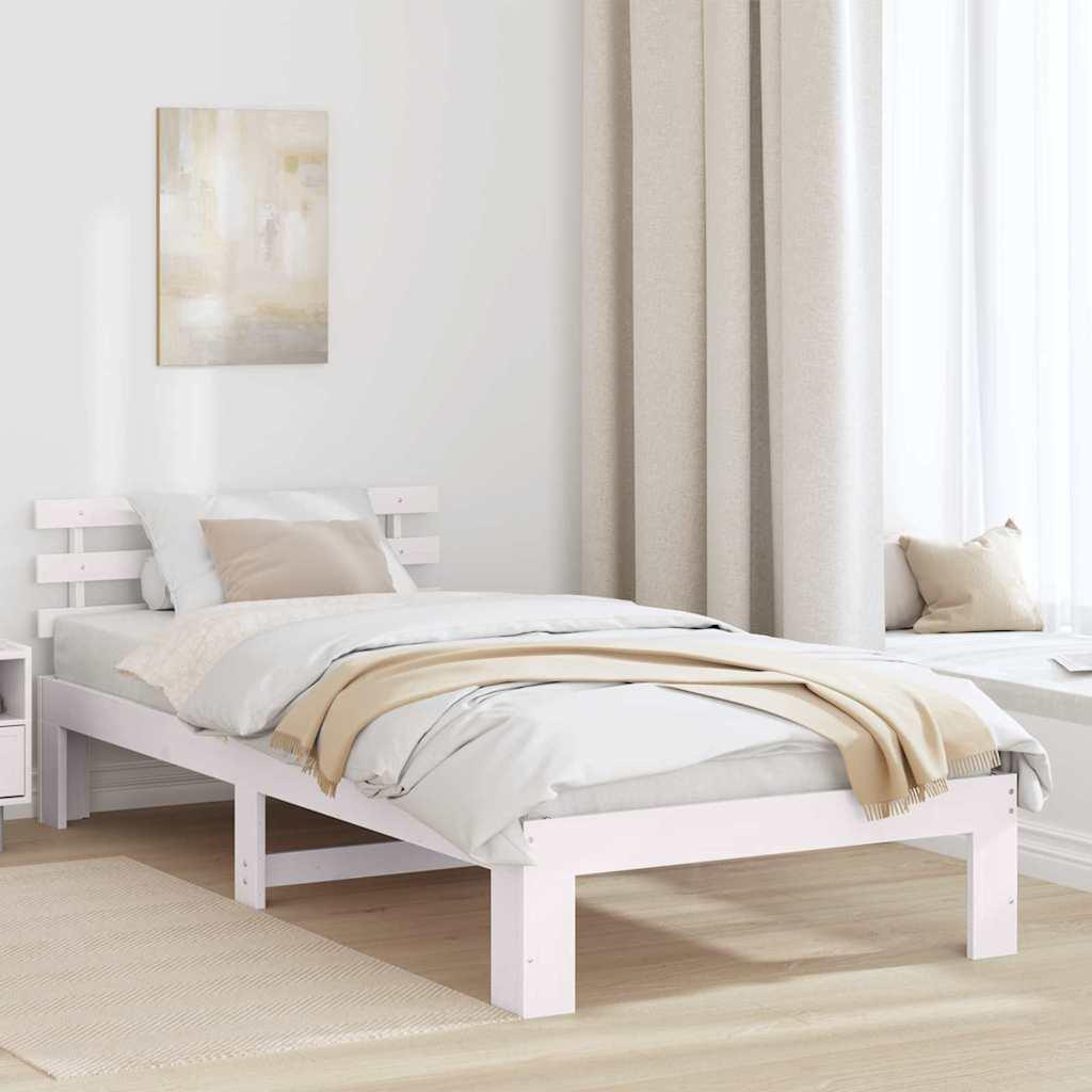 Sengestel med hovedgærde Hvid 75 x 190 cm Massivt fyrretræ