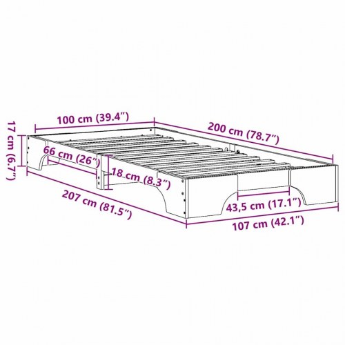 Sengestel voksbrun 100 x 200 cm i massiv fyrretræ