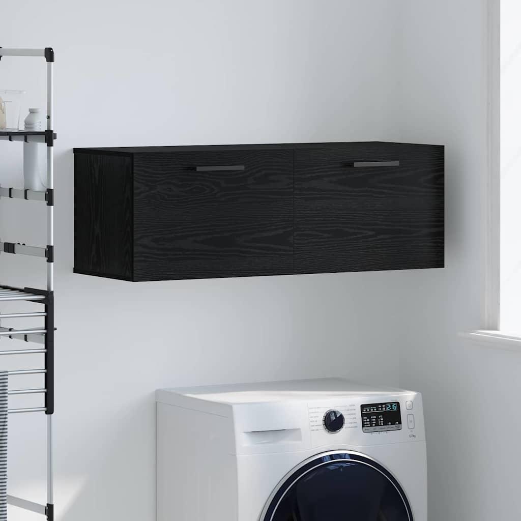 Vægskab i sort eg - vægmonteret opbevaringsskab 100 × 36,5 × 35 cm, konstrueret træ