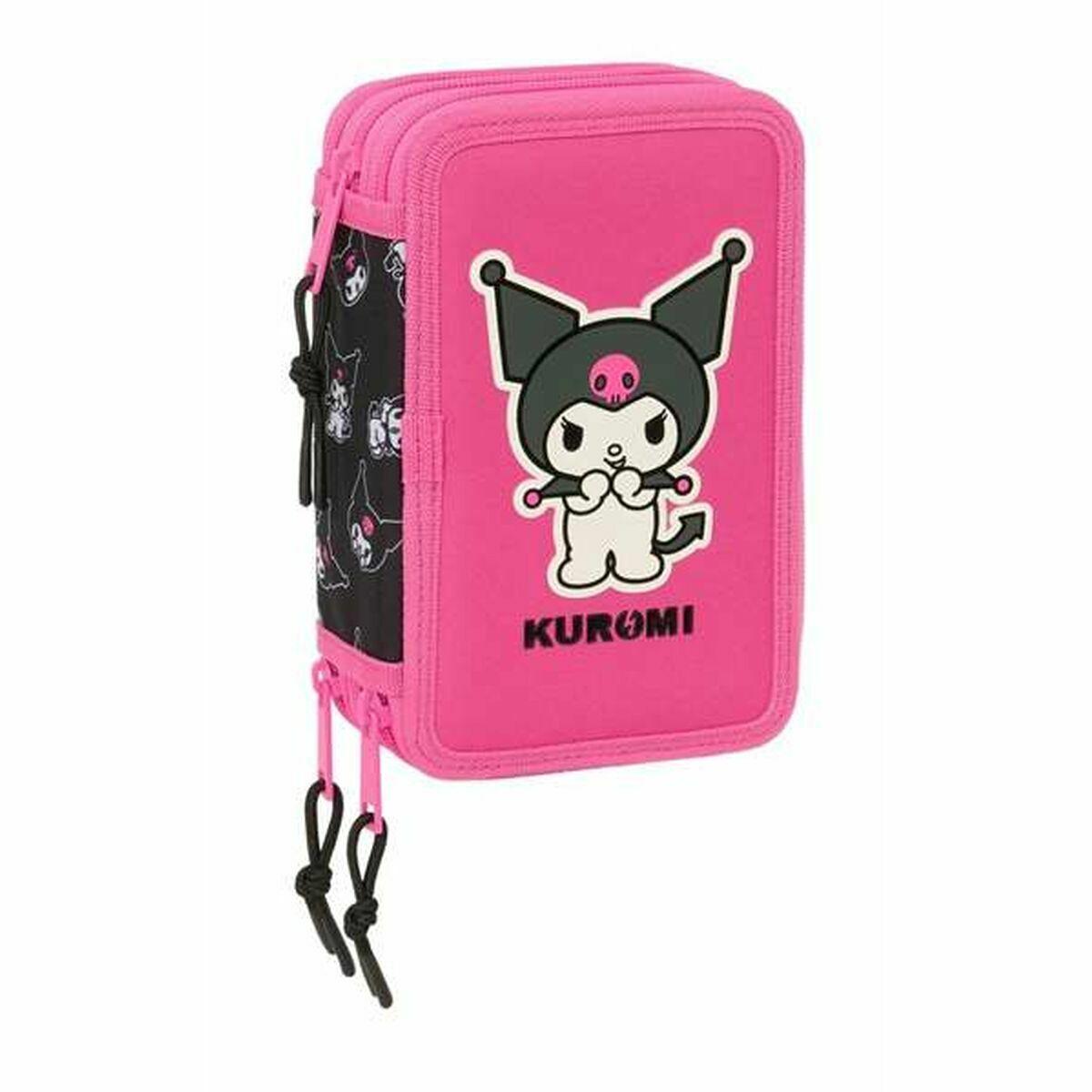 Penalhus tredobbelt Kuromi - sort/fuchsia, 12,5 × 19,5 × 5,5 cm, 37 dele