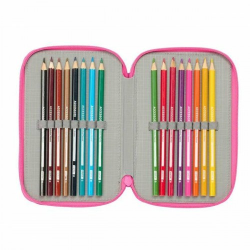 Penalhus tredobbelt Kuromi - sort/fuchsia, 12,5 × 19,5 × 5,5 cm, 37 dele