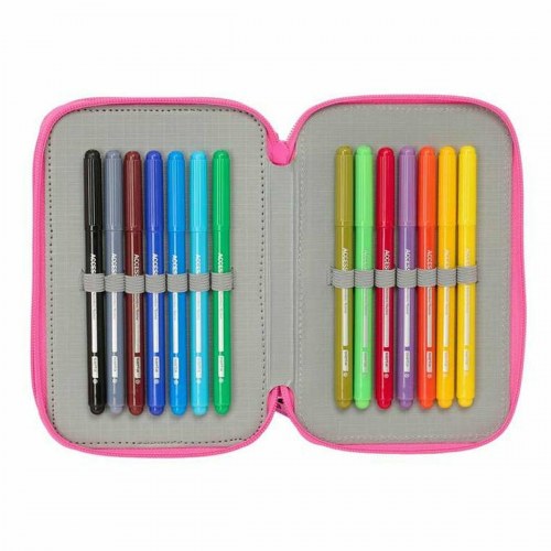 Penalhus tredobbelt Kuromi - sort/fuchsia, 12,5 × 19,5 × 5,5 cm, 37 dele