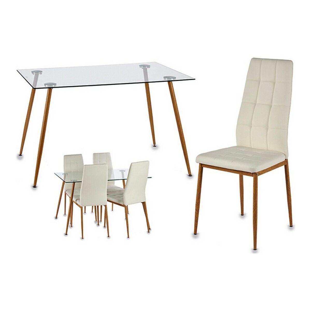 Spisebordsæt 4 Personer Davi Glasbord Metal/træ Ben Hvide Stole 120 × 70 × 75 Cm