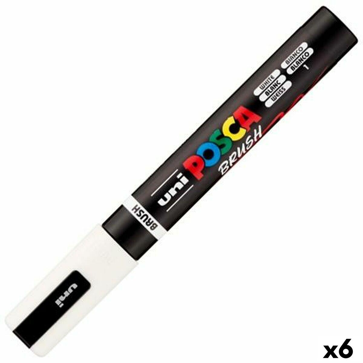 POSCA Brush markør PC-5BR - hvid, 1-4 mm (6 stk.)