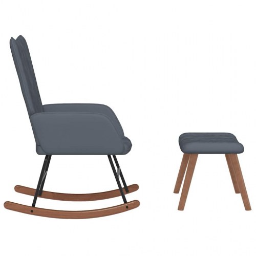 Gyngestol med fodskammel fløjl mørkegrå