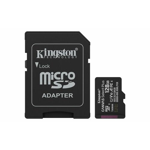 Kingston microSDXC hukommelseskort 128 GB med SD-adapter (UHS-I U1, Class 10)