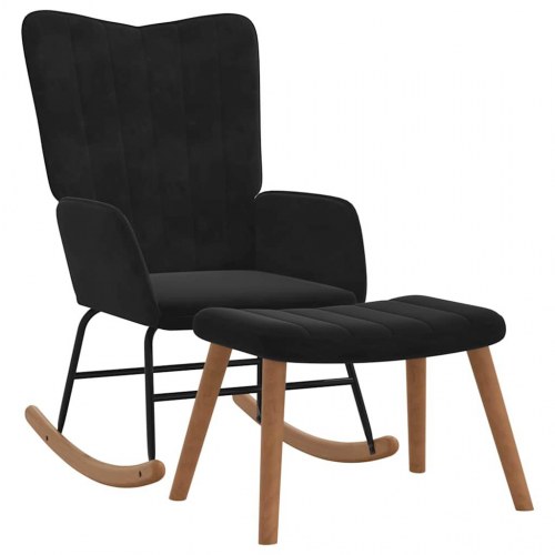 Gyngestol med fodskammel fløjl sort