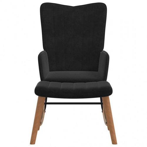 Gyngestol med fodskammel fløjl sort