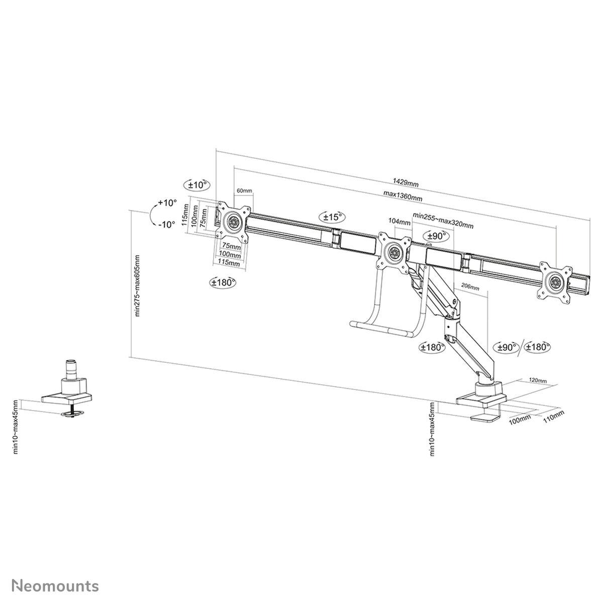 Skærmbeslag til skrivebord Neomounts NM-D775DX3WHITE, hvid, 17-27", 6 kg billede