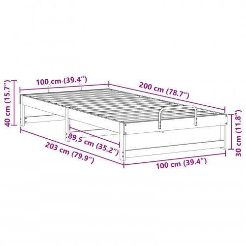 Sengestel 100 x 200 cm i massiv fyrretræ - brun