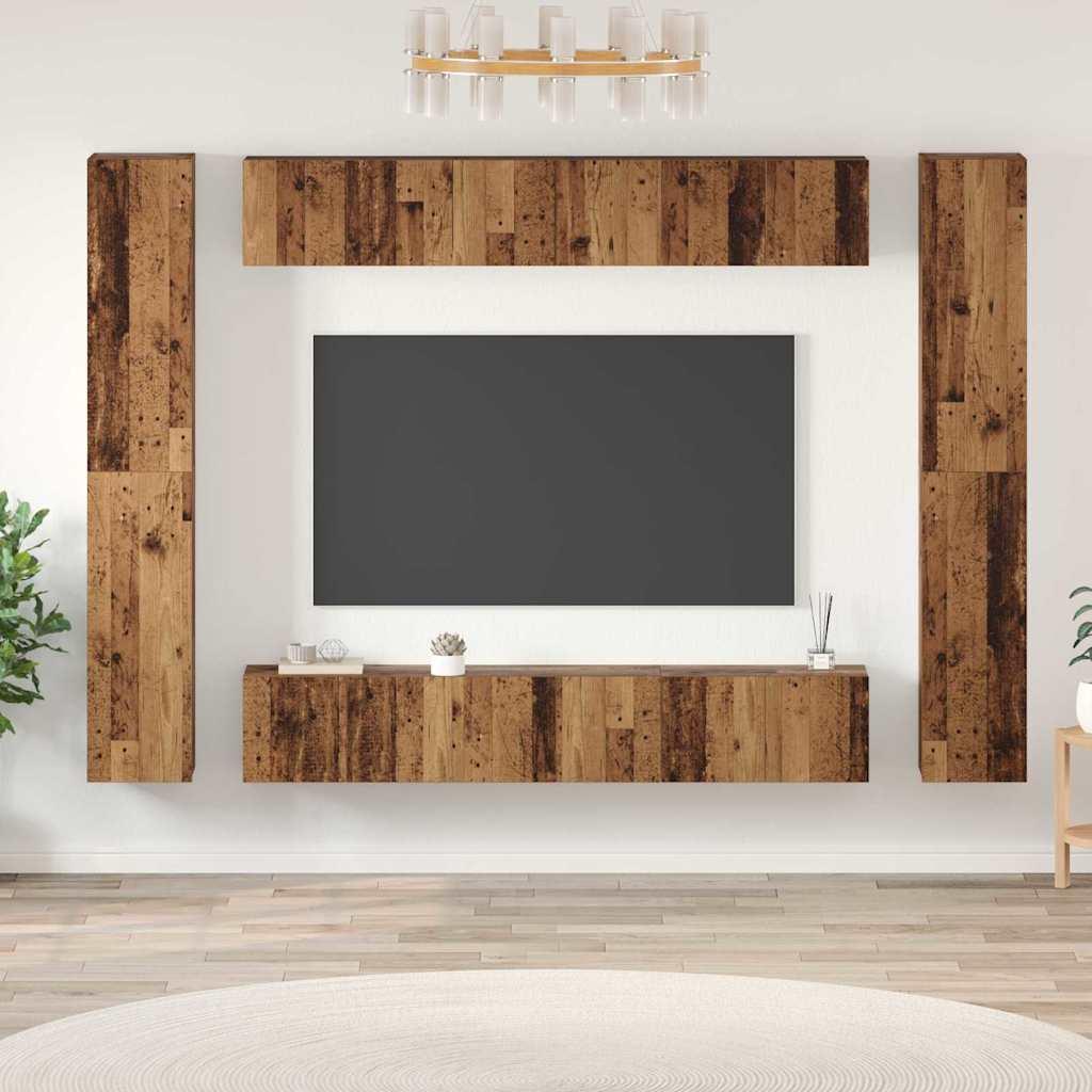 TV-møbelsæt Vægmonteret 10 stk Gammelt træ 30.5 x 30 x 90 cm