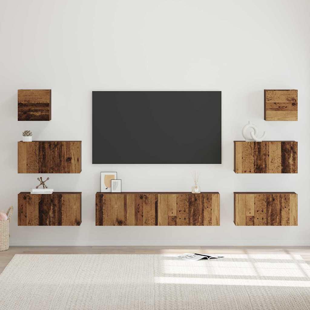 TV-møbelsæt 8 stk Gammelt træ 60 x 30 x 30 cm Konstrueret træ