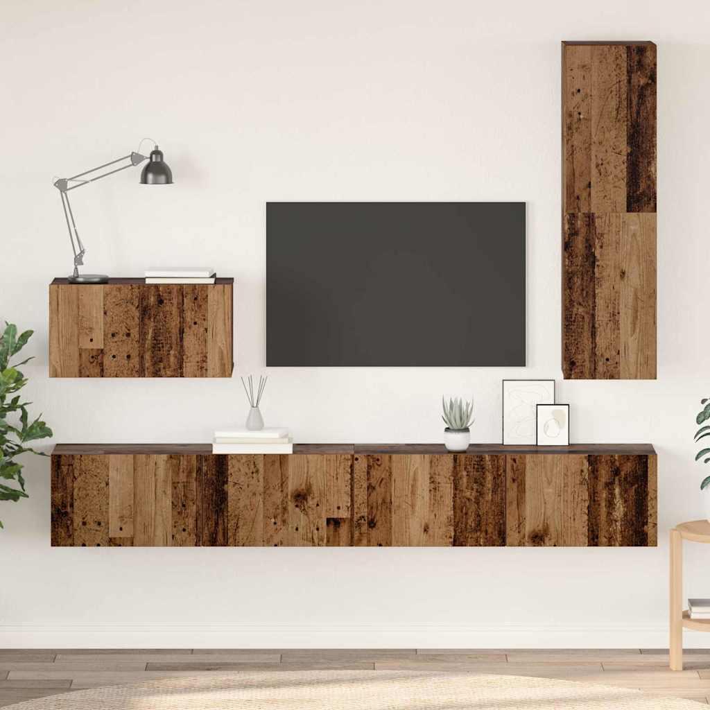 TV Skab Sæt 4 stk Gammelt træ 200 x 30 x 30 cm Konstrueret træ
